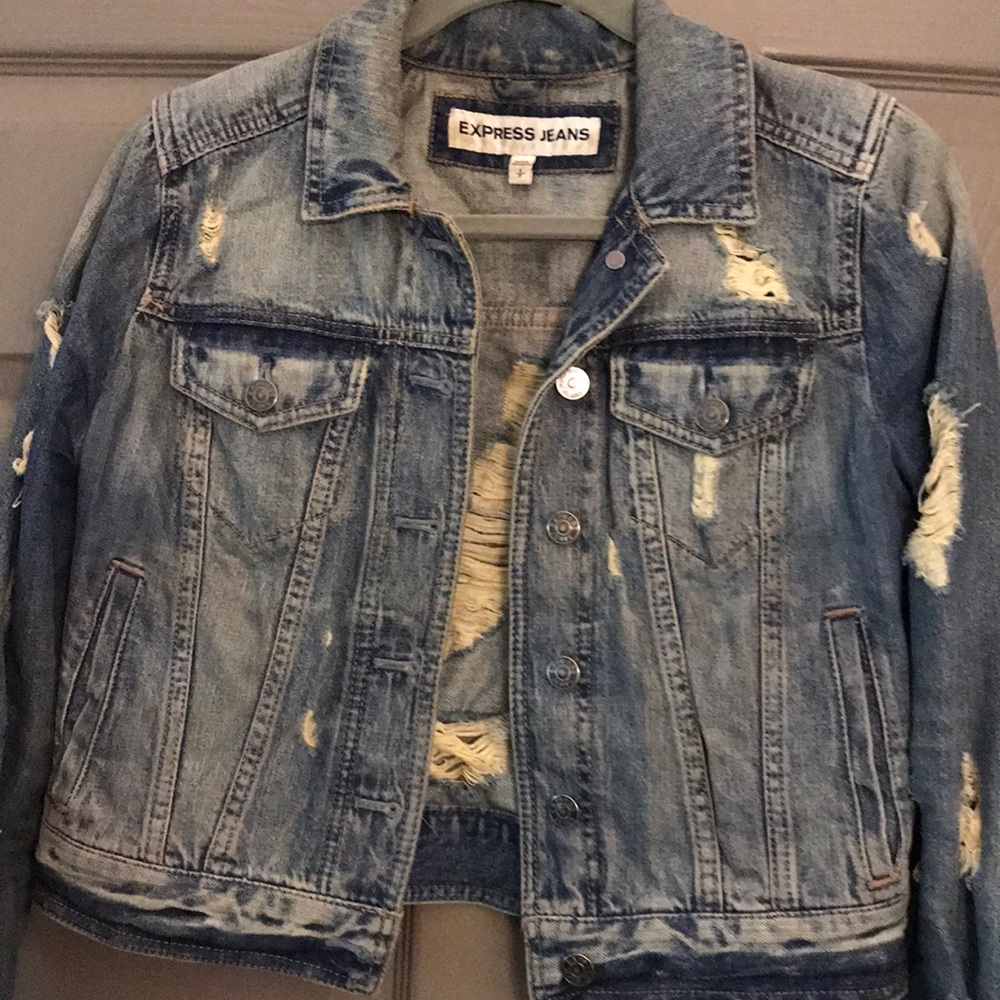 Express vintage destructed denim jacket. - Picture 2 of 5